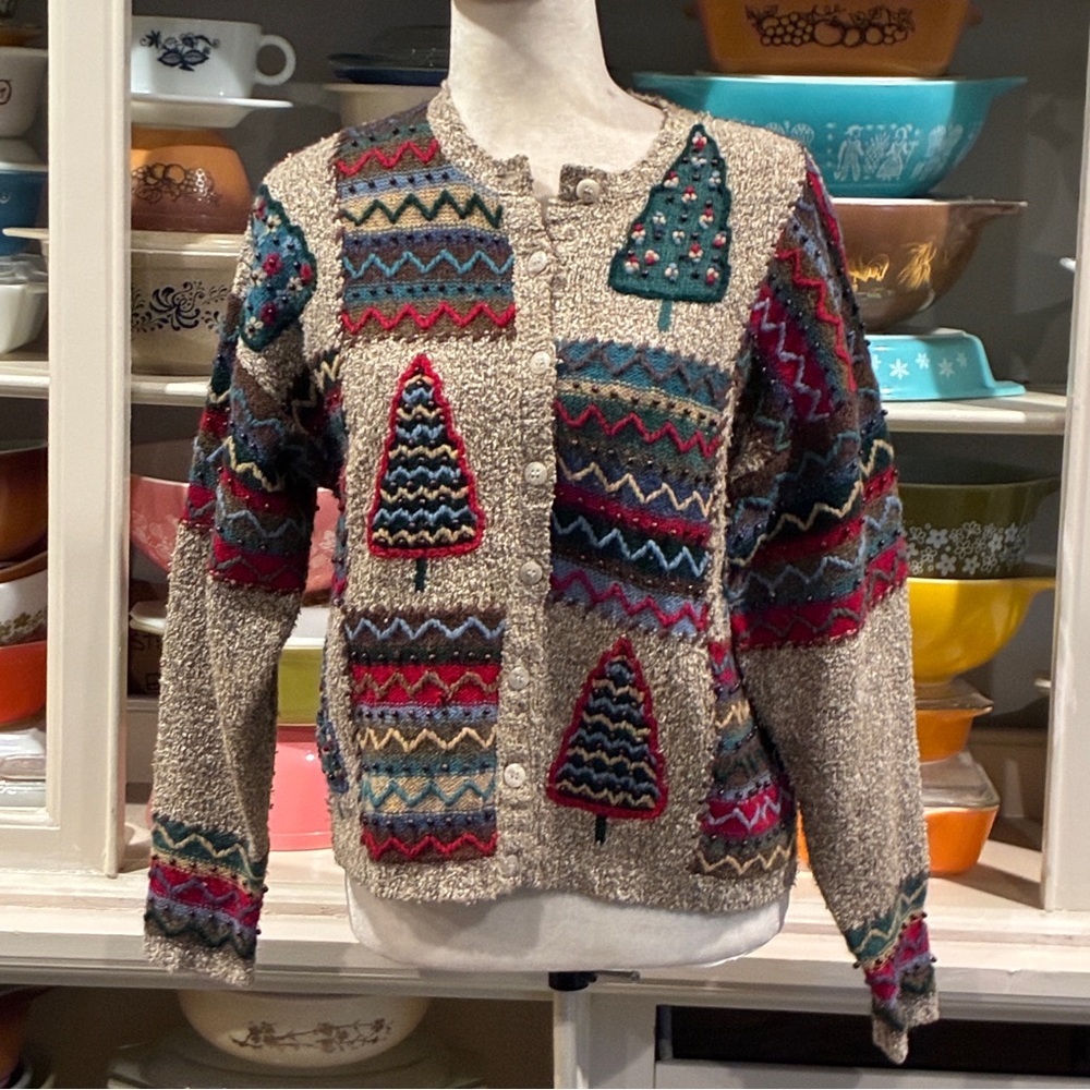 Robert Scott Ltd., Patchwork Country Style Christmas Tree Sweater - Size Small